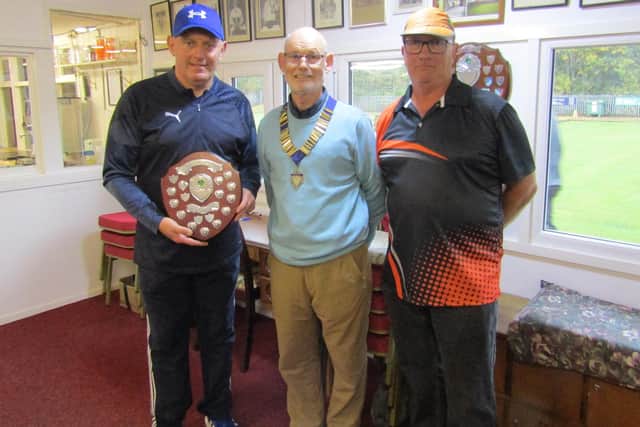 From left, Summer Championship winner Andy Deighton, East Yorkshire Coast Crown Green Bowling Association president Ed McCormack and runner-up Paul Morgan.