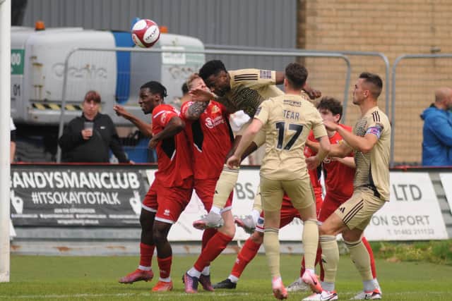 Bridlington Town, pictured in action against Scarborough, impressed in a 1-1 home draw against Farlsey Celtic on Saturday.