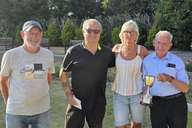 From left, Westgate Over-60s Drawn Pairs Merit runners-up Harry Old & Ashley Brunton-Douglas and winners Jo Leeman & Tony Bland.