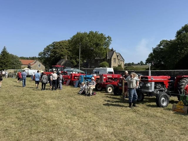 Vintage tractors on display.