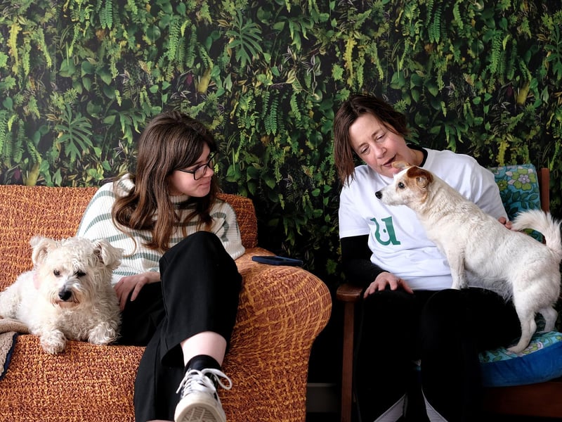 When the dogs are meant to be exploring the room, the owner will sit to the side with Laura to allow the dog to explore the space. However, Ted and Izzy wanted to explore owner Lara Dobb and reporter Louise.