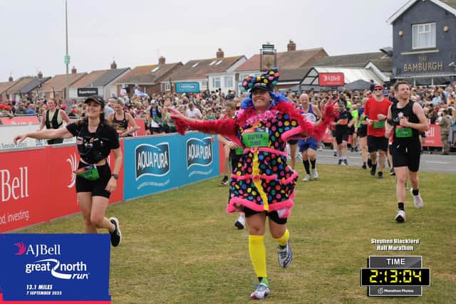 Mr Blackford in his iconic pantomime dame costume as he takes part in the Great North Run.