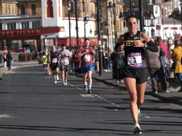 North York Moors AC runner Tracey Biney (number 3) won the Ladies V45 category at Scarborough 10k
