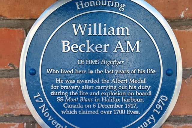 The blue plaque honouring William Becker in Bridlington.