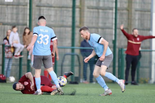 An AFC Skirlaugh player goes to ground during Saturday's clash