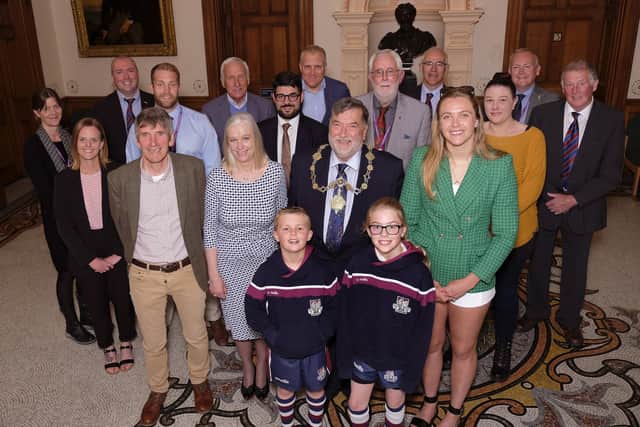 A civic reception for England Rugby star Zoe Aldcroft...pictured with Mayor Eric  Broadbent ,Council Members,family and special guests...pic richard Ponter