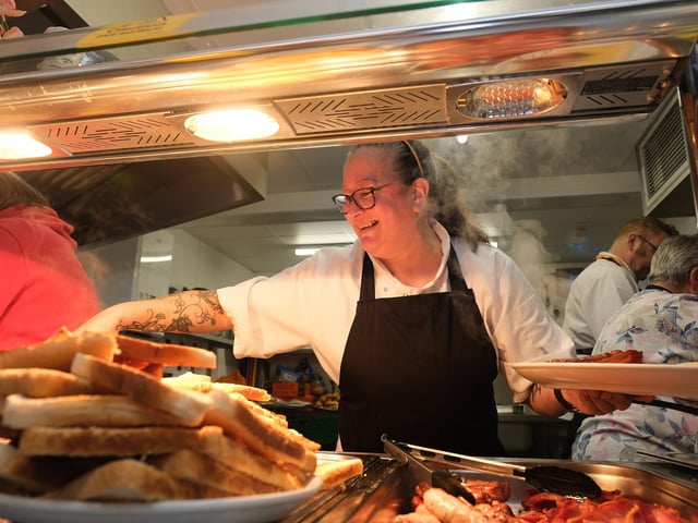 Serving up breakfast in the community kitchen
