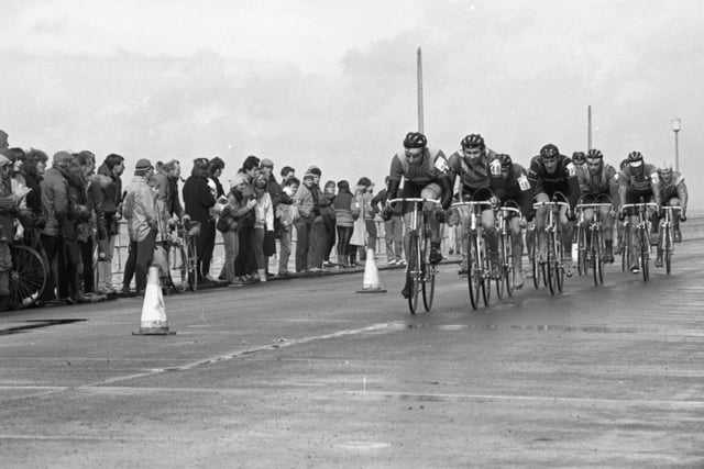 Dave Spencer is the newly crowned cycle king of Lancashire. The 21-year-old from Nottingham was forced to pedal through the worst Easter weather for years to claim his first major race title. The conditions were so severe almost half the riders in the Lancashire Enterprises Tour failed to finish. Here are the leading pack approaching the finish line in Blackpool