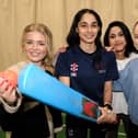 Swedish students meet one of Scarborough College's cricket stars Hana Khan (centre).
