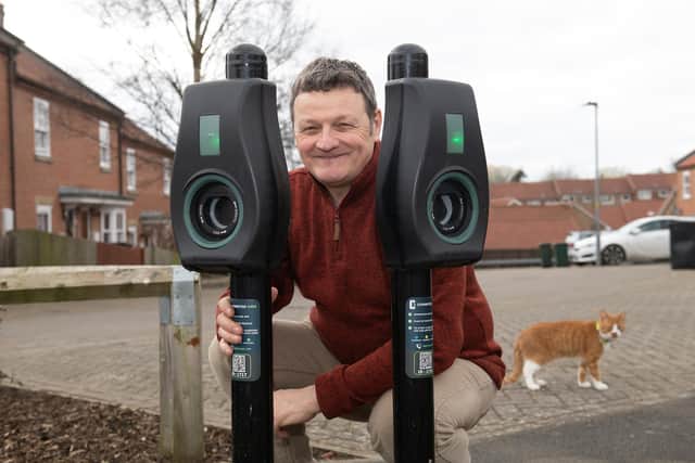 Cllr Greg White with existing charge points in North Yorkshire.