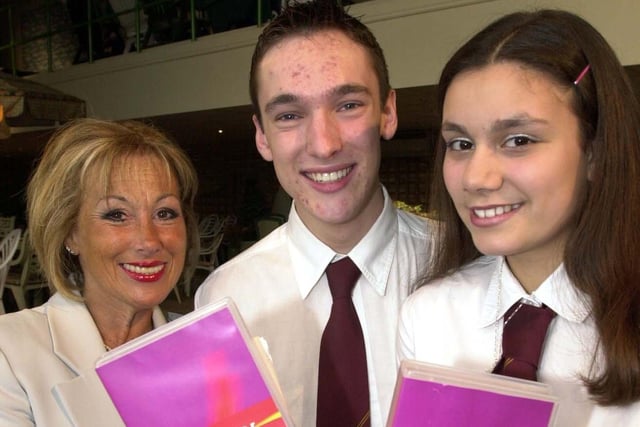Russell Morton and Jodie Adams, both 17,  from Hall Cross School, pictured at the launch of their video at Oasis Leisure, Doncaster, with Gill Rosenberg of Doncaster Chamber.