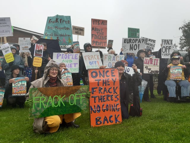 Anti-fracking activists outside Burniston Village Hall