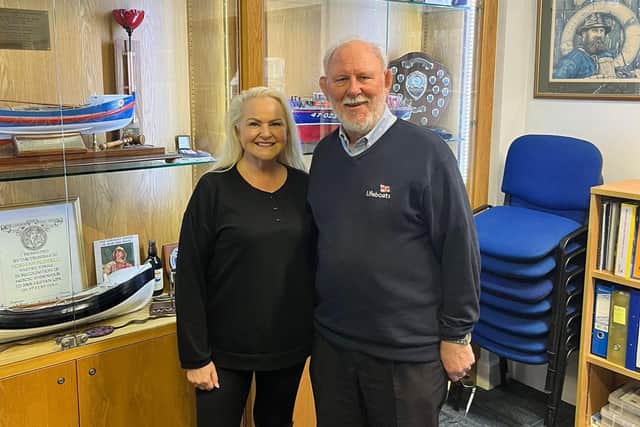 Mike Major with Nicola Narey at Whitby Lifeboat Station. Credit: RNLI.