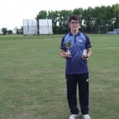 Jake Shepherdson shows off the trophies he won with Yorkshire in 2022