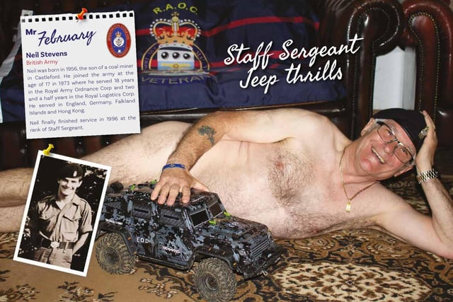 Neil Stevens is Mr February, who has a 'jeep thrills' theme for the month.