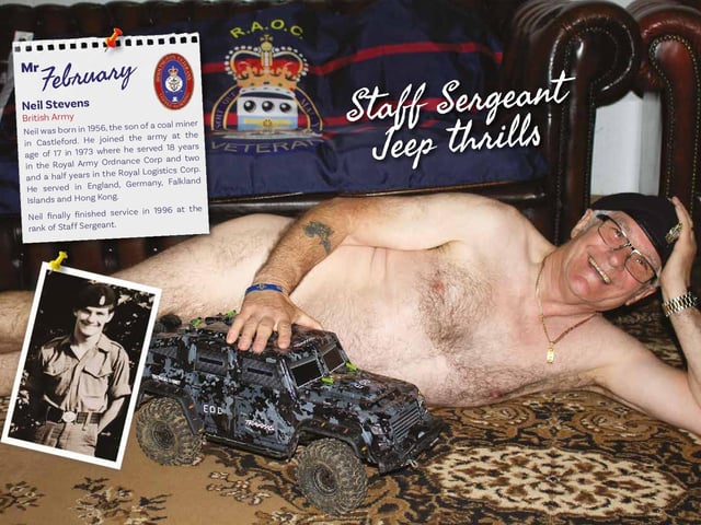 Neil Stevens is Mr February, who has a 'jeep thrills' theme for the month.