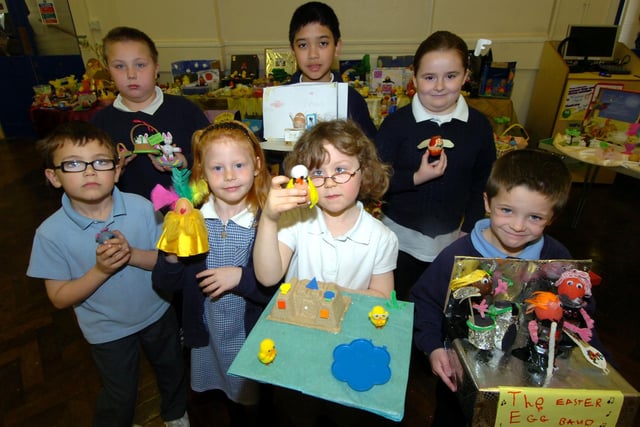 Pupils from Southy Green Schoolwith their Easter Eggs decorated for Easter in 2009. LtoR back row are, Dylan Roberts, Dennis Aguile, and Holly Ryan. Frount LtoR are, Callam Collins, Grace Wright, Amy Hague, and Billy Stuart.