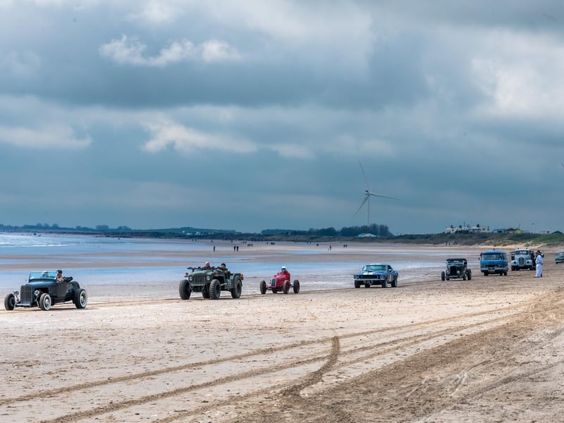 This years The Race the Waves Vintage Beach Race festival held on Bridlingon's south beach with over one hundred competitors taking part in the event from the early years of coastal motor racing to post-war American hot-rodders and drag racing culture. Picture By Yorkshire Post Photographer, James Hardisty. Date: 22nd April 2023.