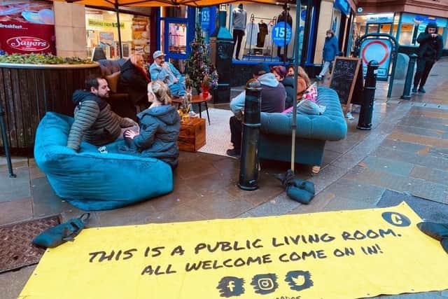 A Pop up pavement Public Living Room is coming to Brunswick shopping centre today.