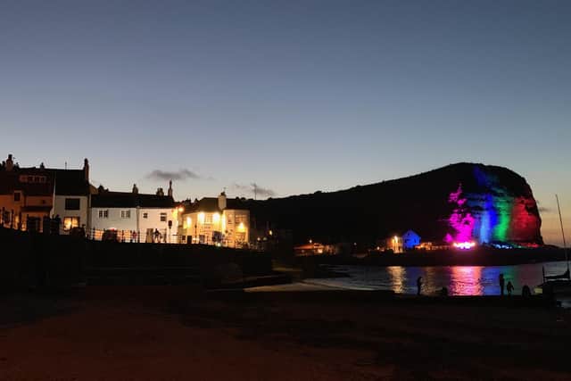The cliffs surrounding Staithes illuminated as part of Staithes Festival.
picture: Bridget Wilkinson