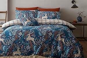 Winter Stags Blue Double Reversible Duvet Cover Bedding Set.