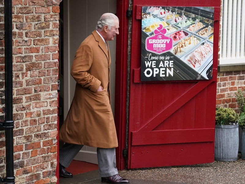 King Charles III looked very smart as he looked around Talbot Yard.