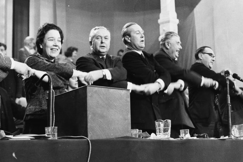 (L-R) Alice Bacon, Harold Wilson, Mr Greenwood, A L Williams and D Davies, at the conference in Scarborough, October 5th 1963.