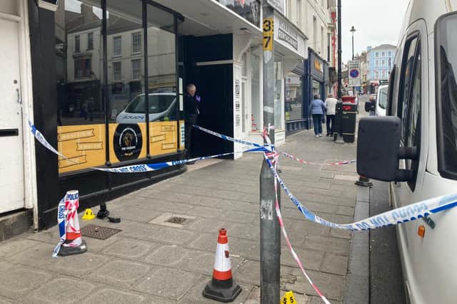 The scene on Newborough where a man was attacked.