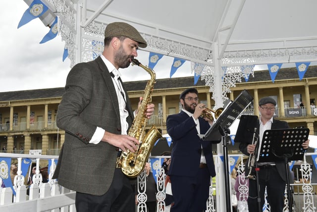 Martin Robinson of Flat Cap Brass performing in the Piece Hall