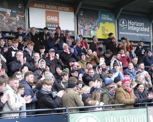 The fans cheer on Boro at the Alfreton game on Saturday. PHOTO BY RICHARD PONTER