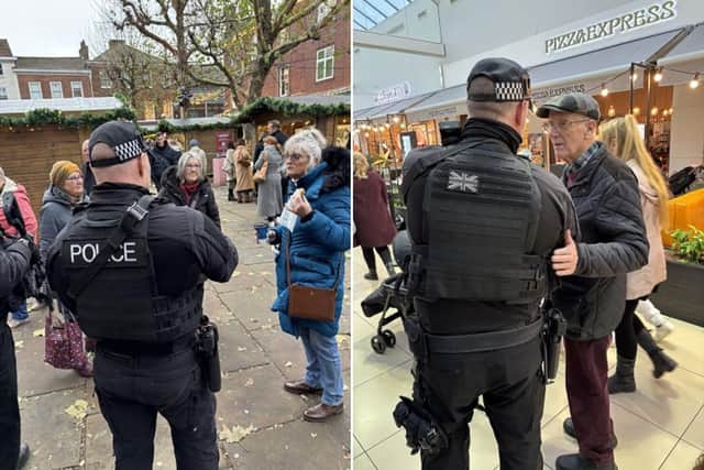 Armed police on patrol, pictured here in York city centre and at York Designer Outlet.
