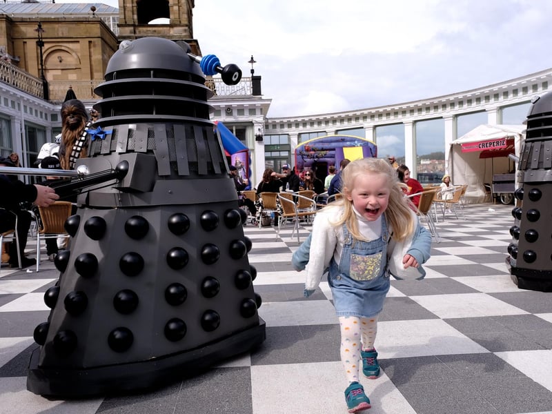 Escaping the Daleks in the Suncourt.