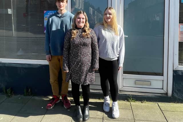 Lucas Hollingsworth, staff member Hannah Bewick & Khya Wigmore.