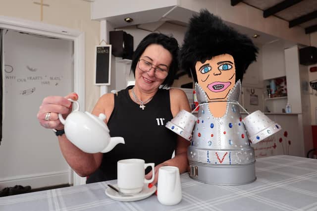 Elvis is in the Cafe...Karen Braithwaite of Copperfields Cafe makes a cuppa