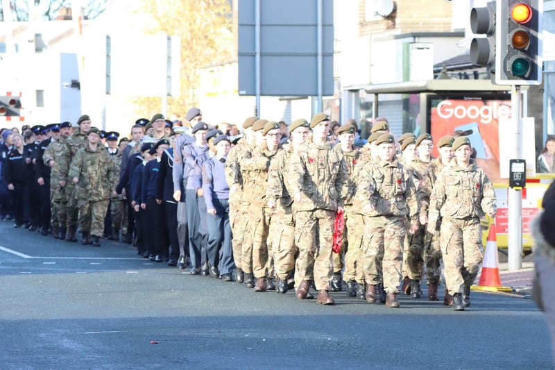 Cadets in formation as the parade goes through Bridlington.