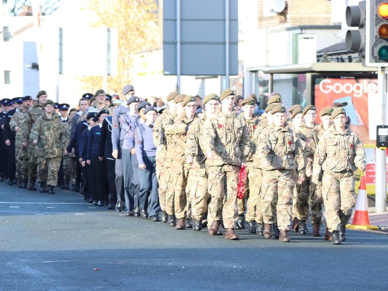 Cadets in formation as the parade goes through Bridlington.
