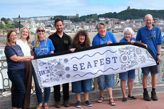 Promoting Seafest at The Spa: Vicki Jones, Kate Pearson, Damien Rhodes, Janet Jefferson, Dawn Dyson-Threadgold, Lindy Rowley and Mark Vasey. Photo by Richard Ponter