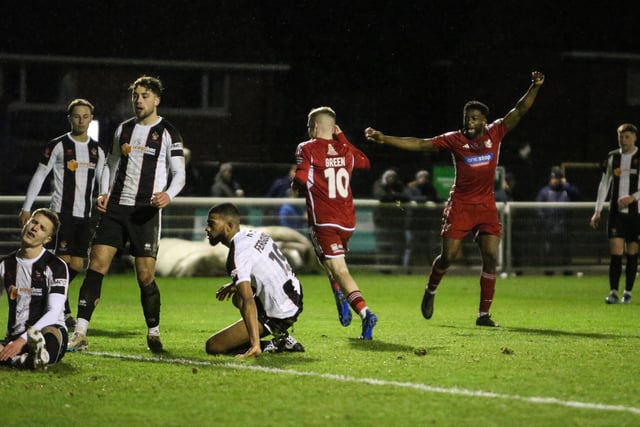 The in-form Harry Green celebrates putting Boro ahead at Spennymoor Town.