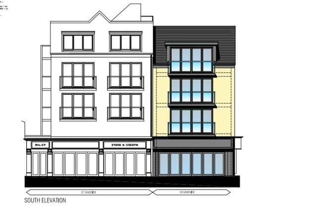 Proposed elevations at 39 Sandside, Scarborough.