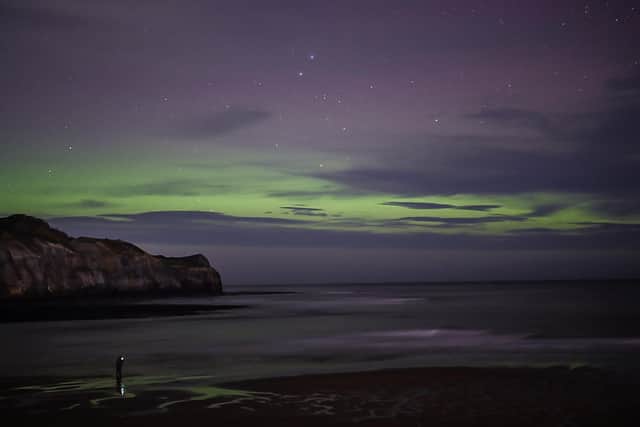 Aurora Borealis seen in the sky at Sandsend, near Whitby.