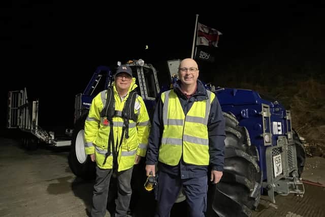 Michael Hockney and David Whymark celebrate completing their RNLI assessments. Photo courtesy of Flamborough RNLI