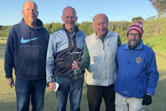 From left, North Cliff merit joint-sponsor Stuart Neilson, with winners Richard Jackson and Phil Todd and Cliff president Greg Long.
