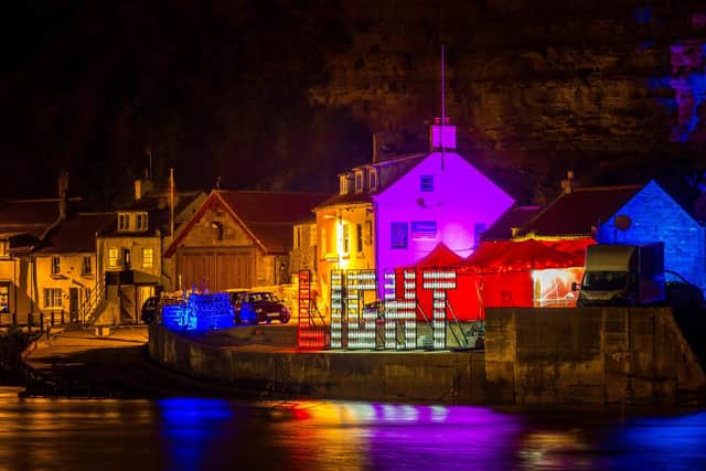 Staithes spectacularly lit up on the Friday night of the festival.