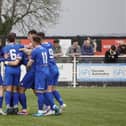 Whitby Town celebrate a goal in the 4-3 loss at Mickleover.