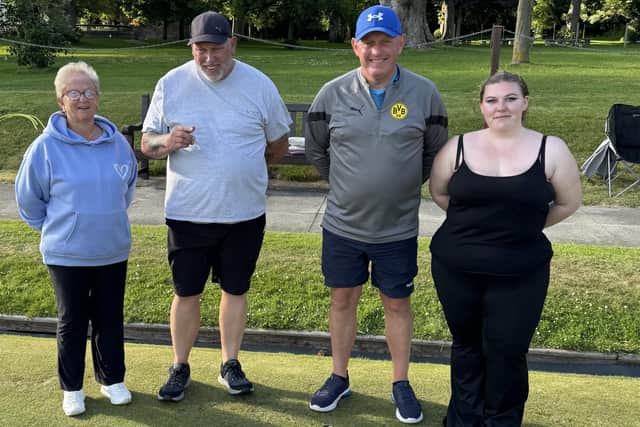From left, Brid Bay Mixed Doubles winners Pam Watson and Kevin Gates, and runners-up Andy Deighton and Katie Gates.