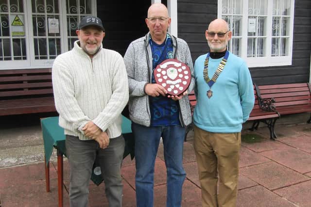 Summer Champion of Champions winner Billy Holdsworth (centre), with runner-up Gary Thornton, left, and Association President Ed McCormack.