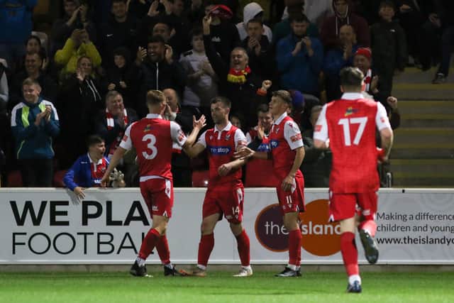 Ryan Watson is congratulated after putting Boro 3-0 up in last season's NRCFA Senior Cup final against Guisborough