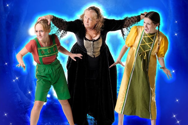 Hansel and Gretel's mean stepmother will go to any lengths to rid herself of them! From left: Hansel (Saffi Swales), Hildegard (Sally Fewster) and Gretel (Anna Young).
Photography by The Artistic Lens; Digital Design by Si James.