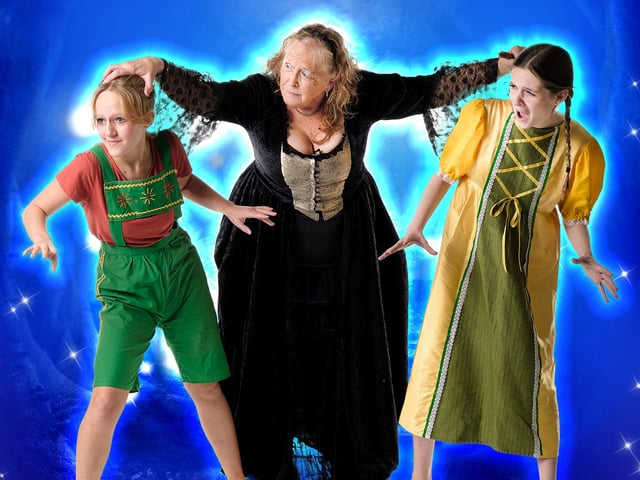 Hansel and Gretel's mean stepmother will go to any lengths to rid herself of them! From left: Hansel (Saffi Swales), Hildegard (Sally Fewster) and Gretel (Anna Young).
Photography by The Artistic Lens; Digital Design by Si James.