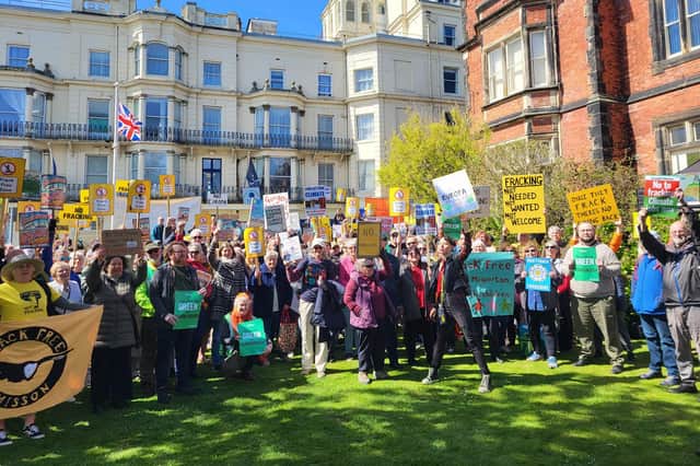 Frack Free Scarborough demonstration at Scarborough Town Hall. Courtesy Numminen, Ldrs.
